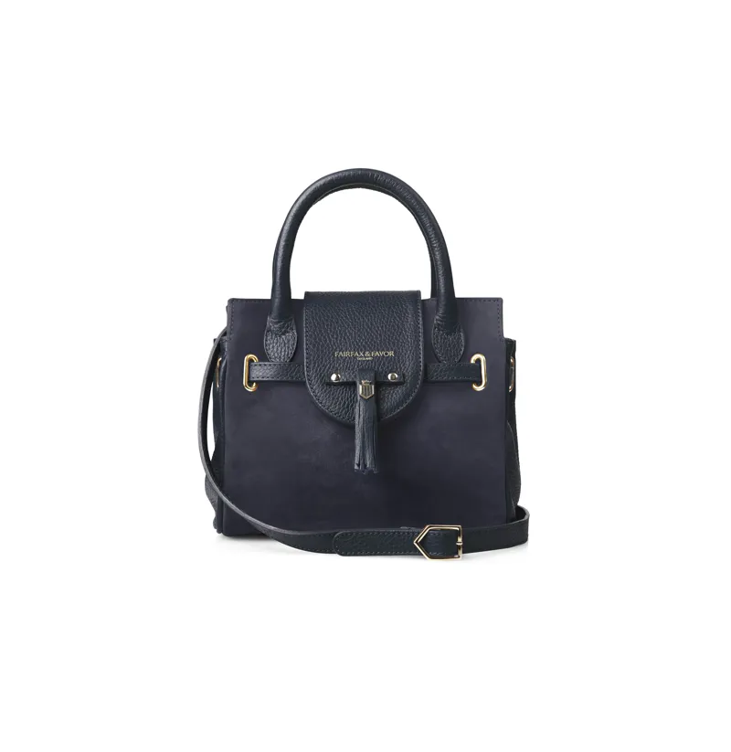 Fairfax and Favor Mini Windsor Handbag Navy Suede-2