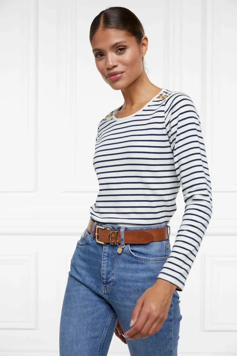 Holland Cooper Padstow Long Sleeve Crew Neck Tee Natural Ink Navy Stripe-2