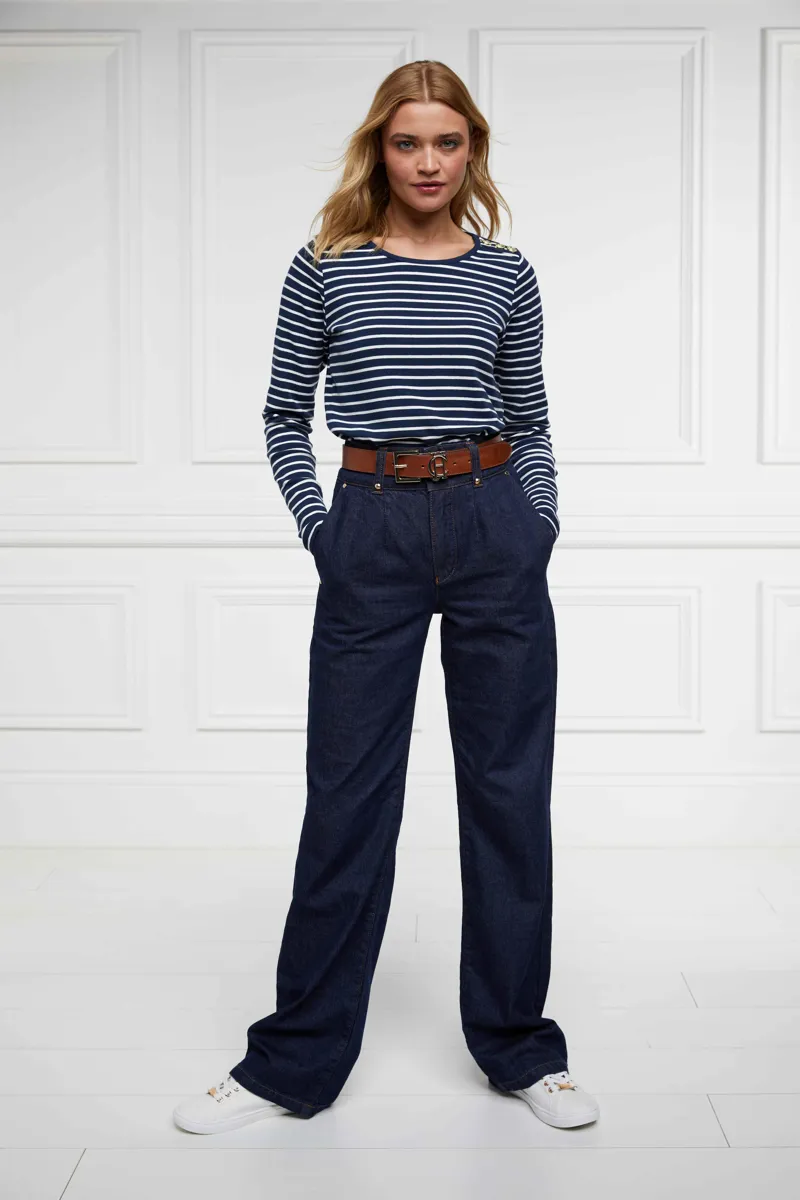 Holland Cooper Padstow Long Sleeve Crew Neck Tee Ink Navy Natural Stripe-4