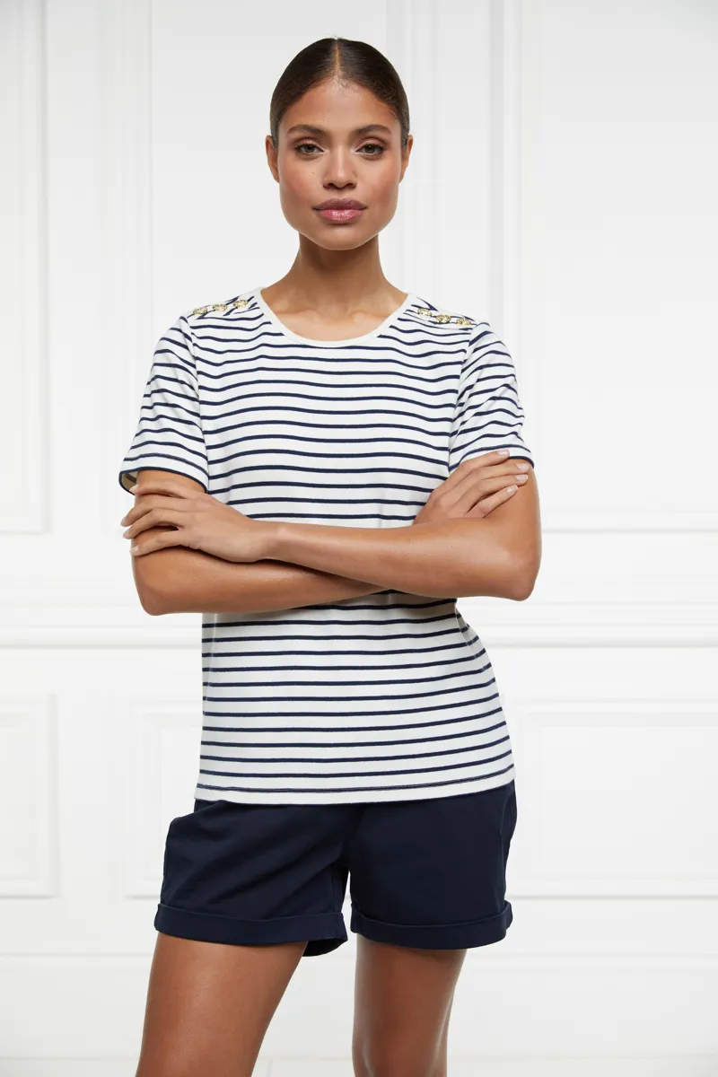 Holland Cooper Padstow Crew Neck Tee Natural Ink Navy Stripe-4
