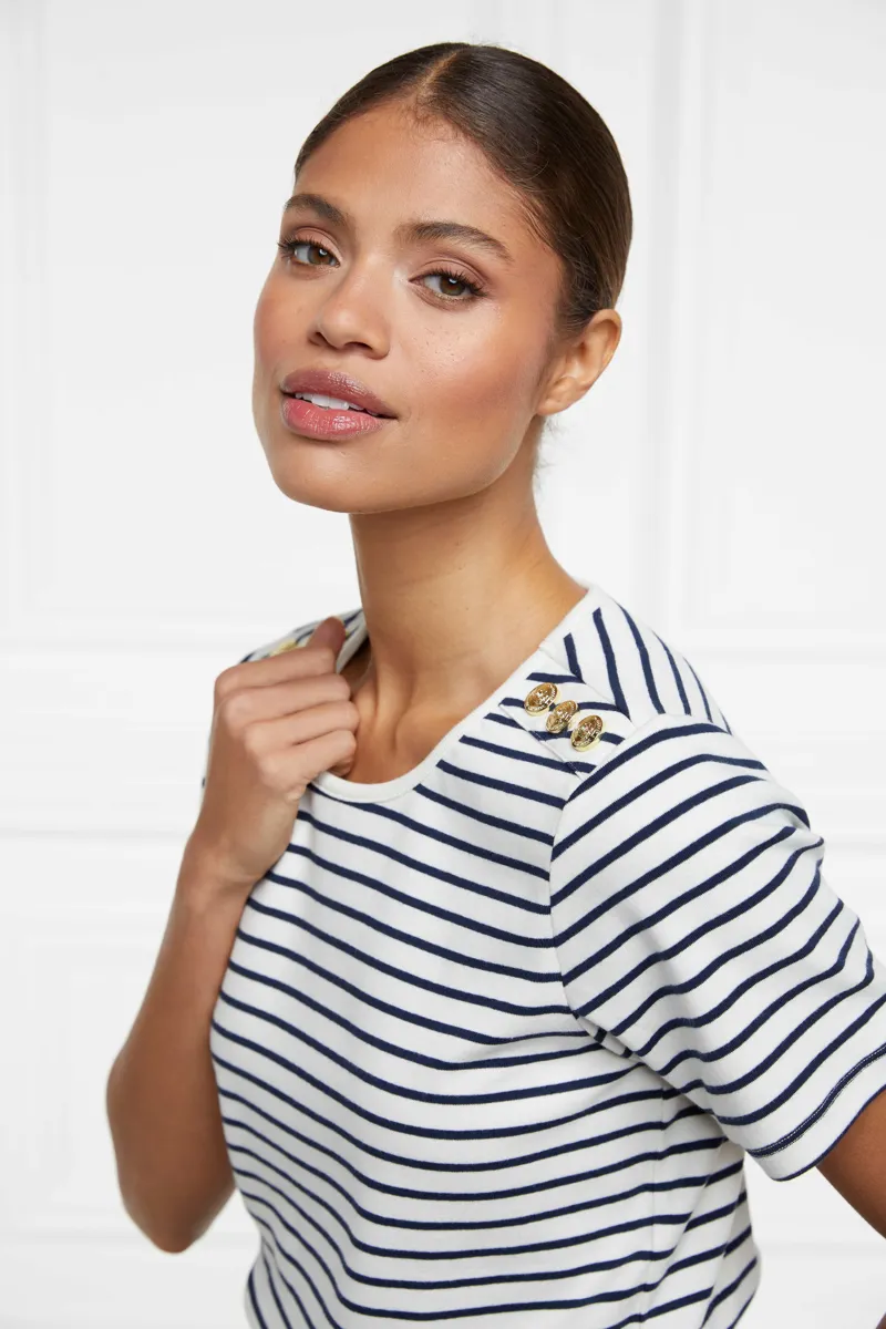 Holland Cooper Padstow Crew Neck Tee Natural Ink Navy Stripe-5