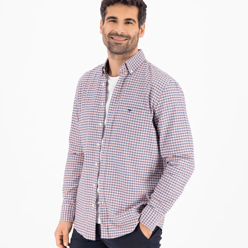 Fynch Hatton Oxford Combi Check Shirt Button Down Orient Red-1