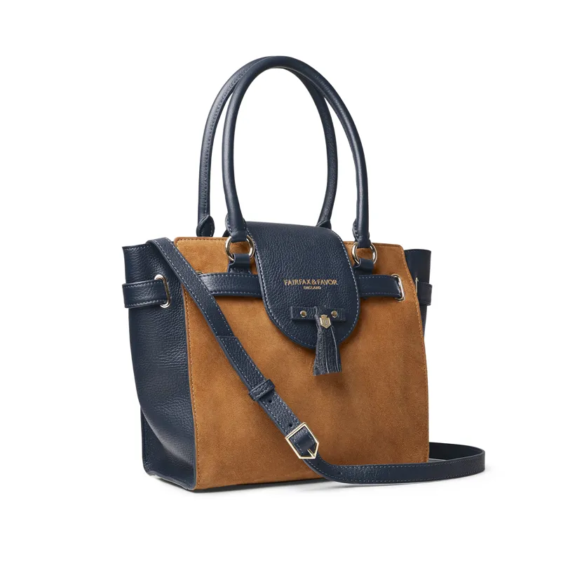 Fairfax and Favor Windsor Tote Tan Navy Suede-1