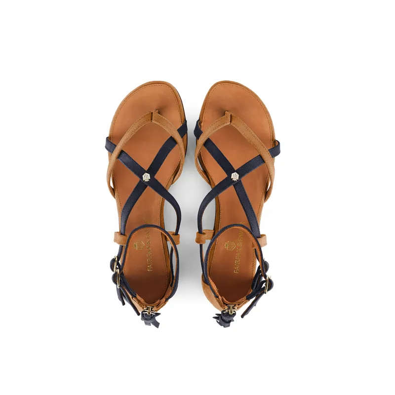 Fairfax and Favor Brancaster Sandal Tan Navy Suede-1