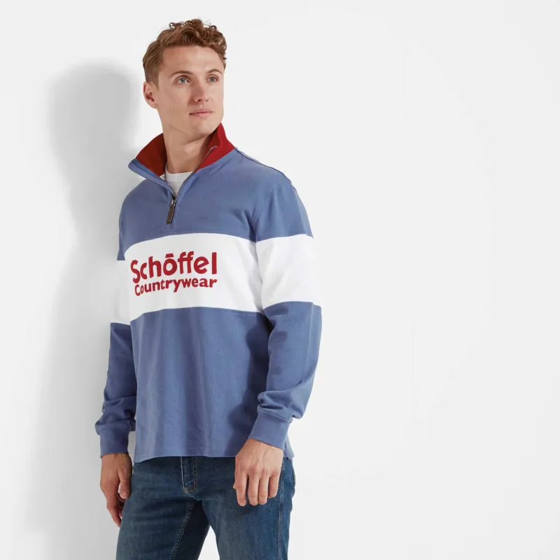 Schoffel Exeter Unisex Quarter Zip Jumper Stone Blue-1