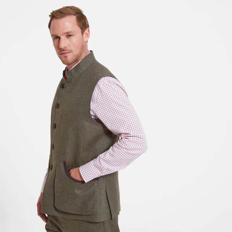 Schoffel Holcot Waistcoat Loden Green Herringbone Tweed-3
