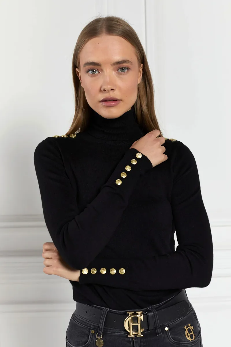Holland Cooper Buttoned Knit Roll Neck Black-1