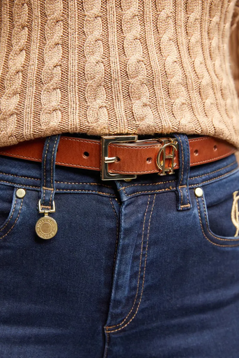 Holland Cooper Slim Logo Belt Tan-3