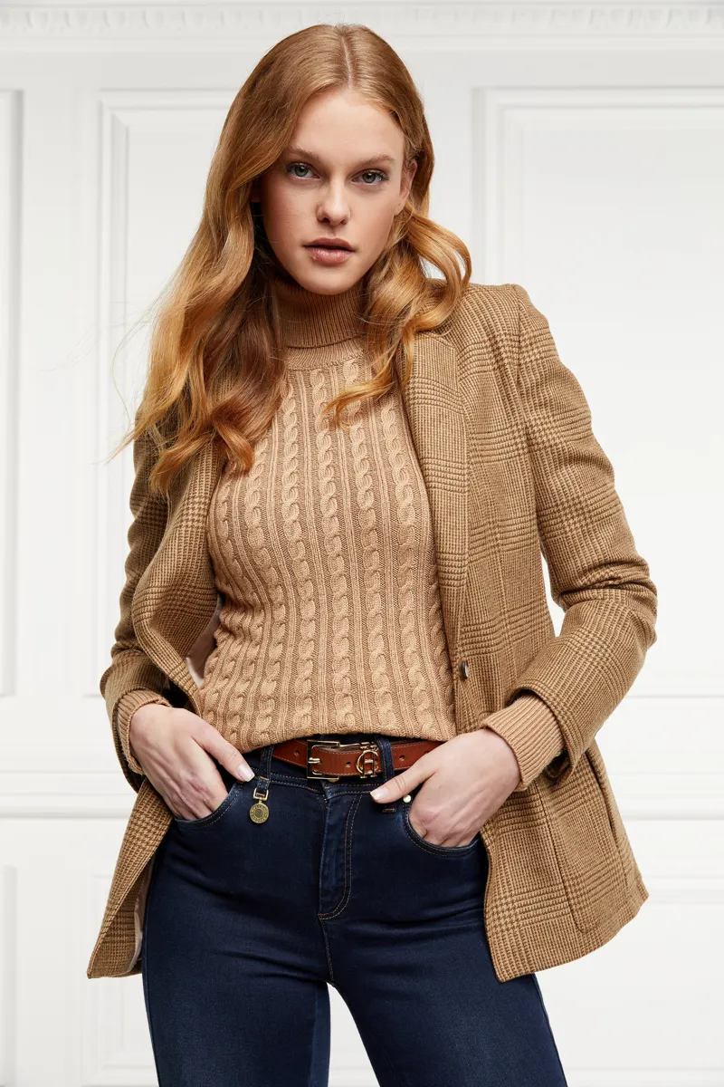 Seattle Roll Neck Cable Knit Dark Camel Marl-5