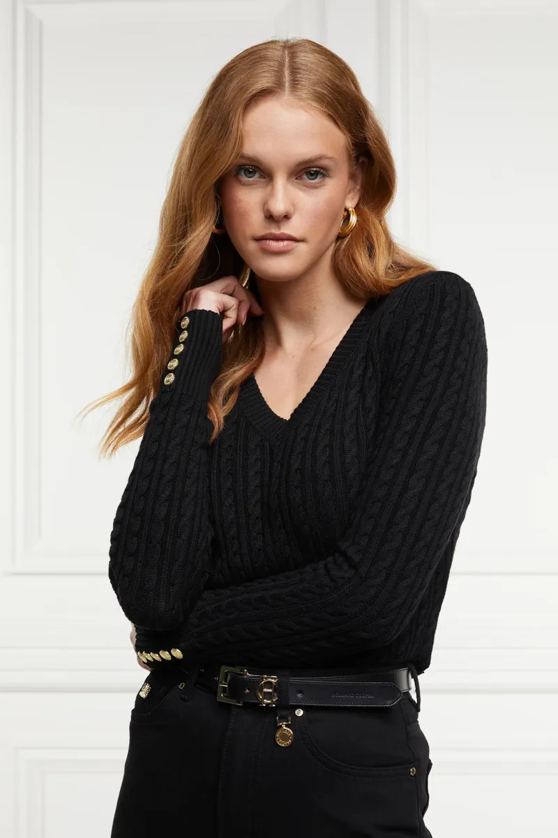 Holland Cooper Seattle V Neck Knit Black-1