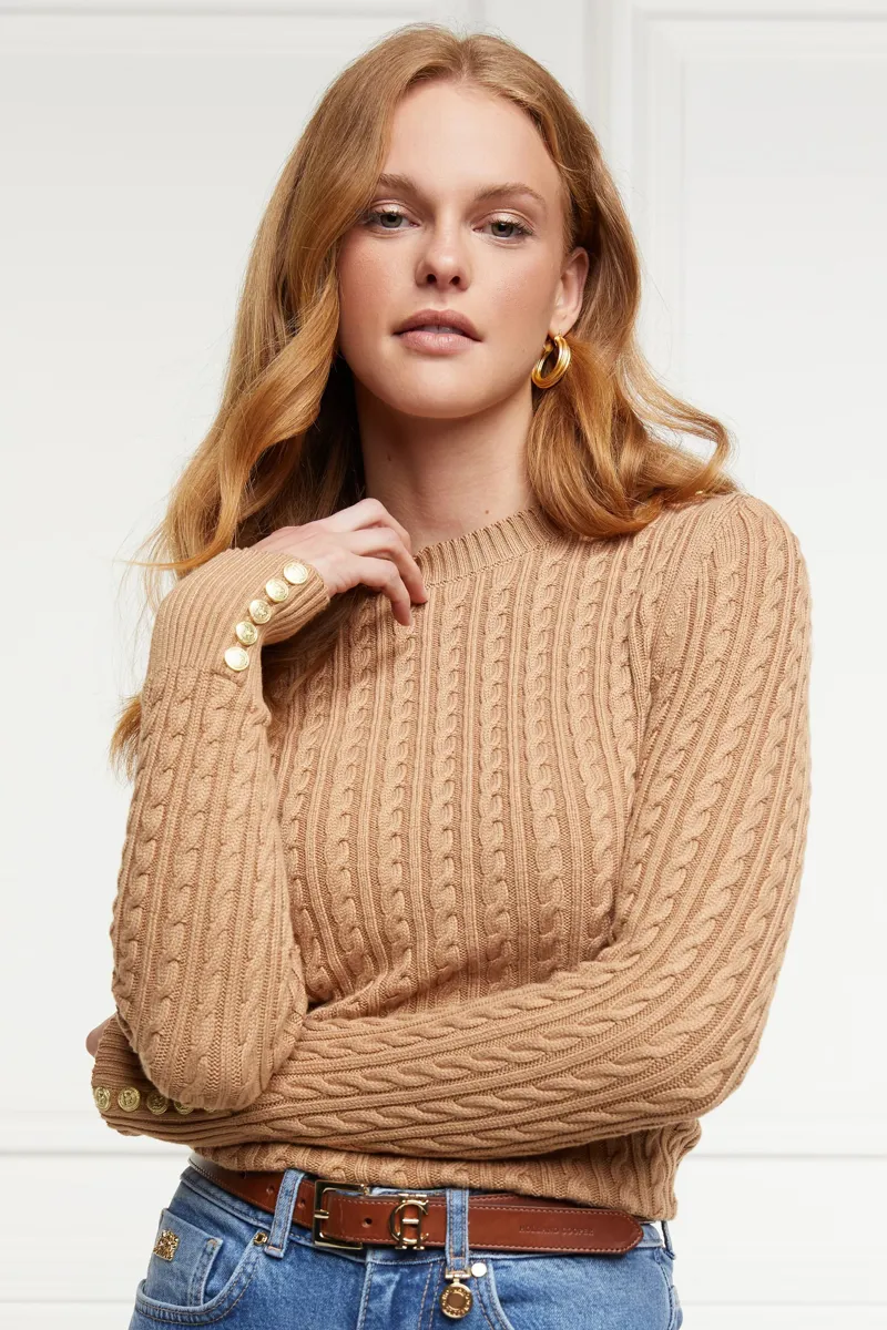 Holland Cooper Seattle Cable Crew Knit Dark Camel Marl-1