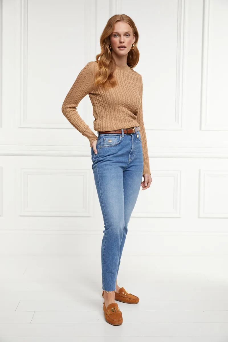 Holland Cooper Seattle Cable Crew Knit Dark Camel Marl-2