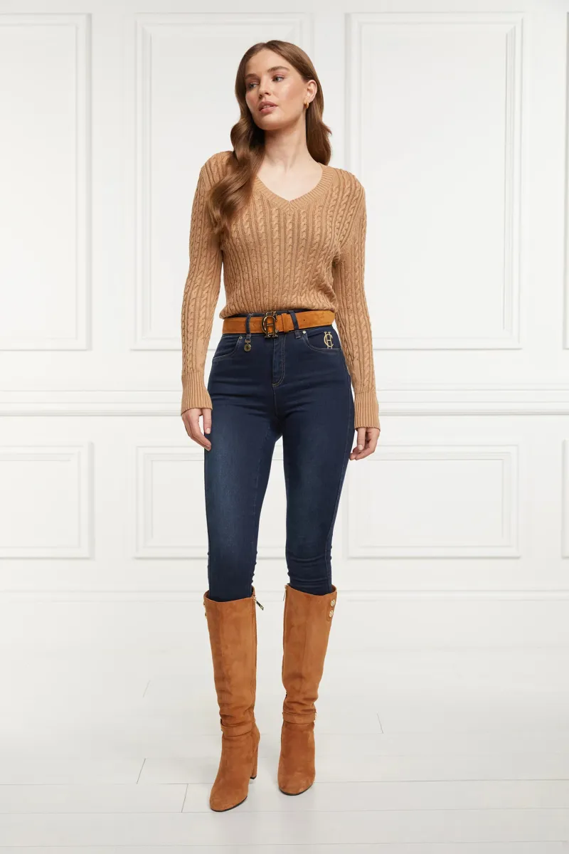 Holland Cooper Seattle V Neck Knit Dark Camel-1