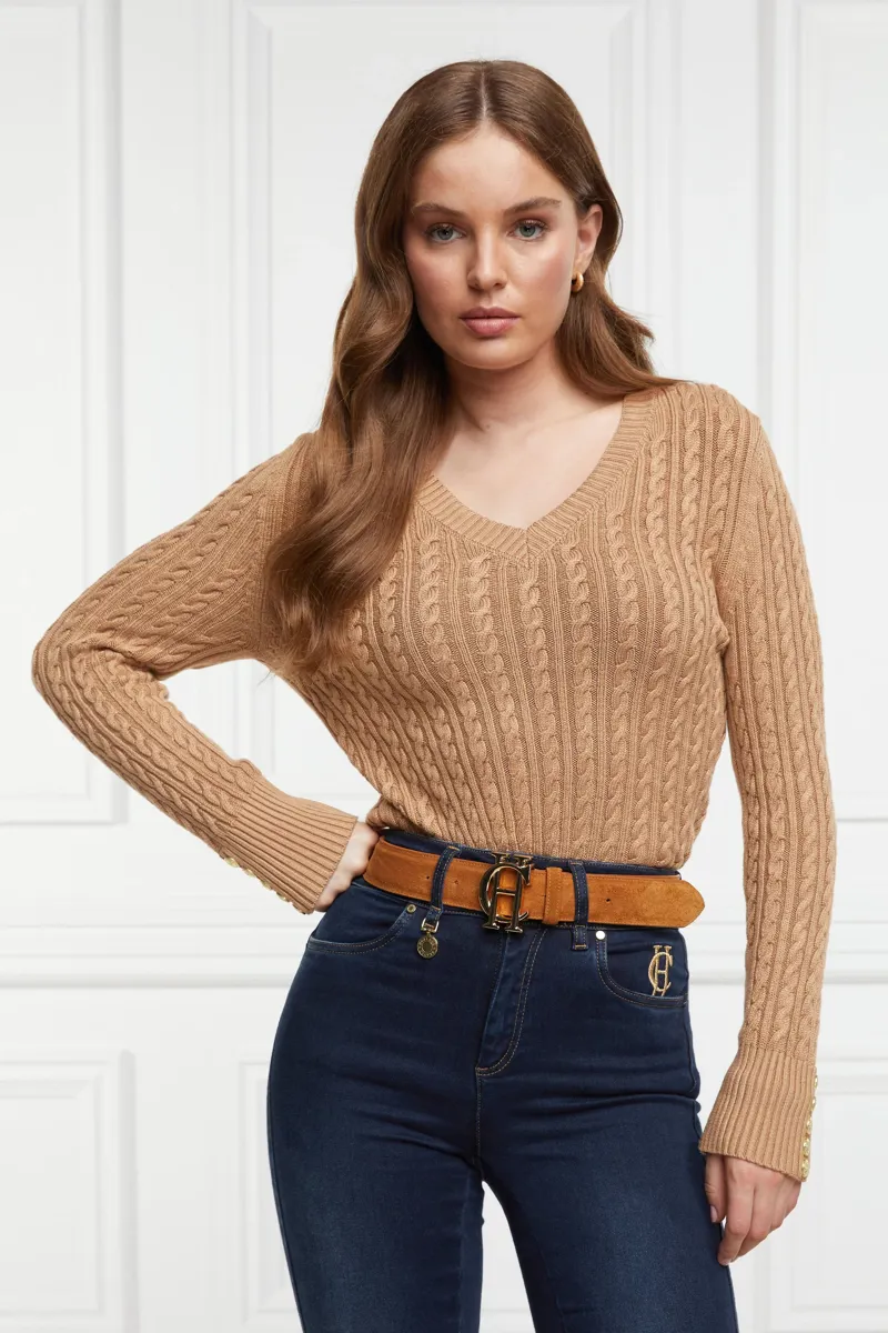 Holland Cooper Seattle V Neck Knit Dark Camel-2