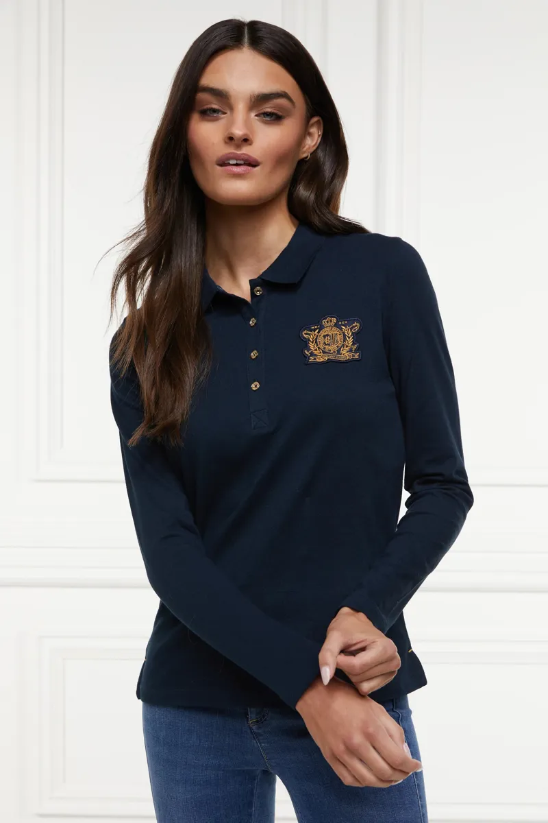 Holland Cooper Long Sleeve Crest Polo Ink Navy-3