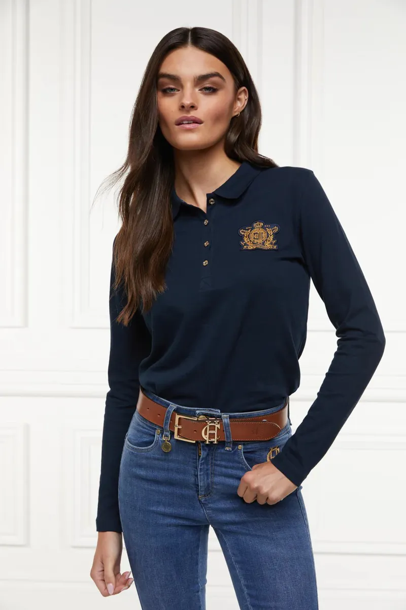 Holland Cooper Long Sleeve Crest Polo Ink Navy-1