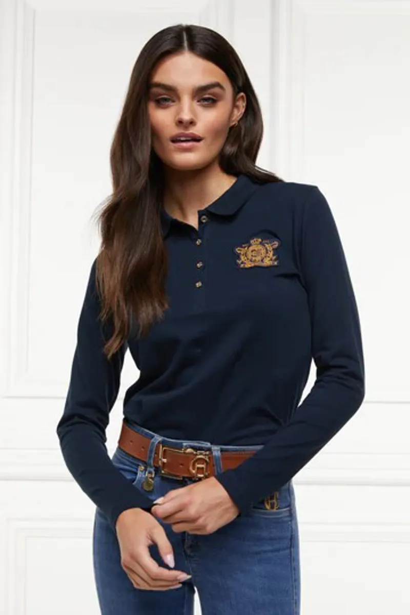 Holland Cooper Long Sleeve Crest Polo Ink Navy-2