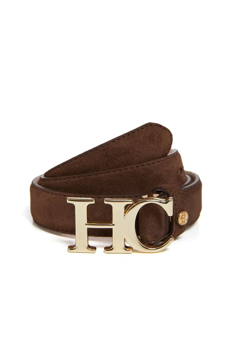 Holland Cooper Atelier Slim Logo Belt Chocolate Suede-2