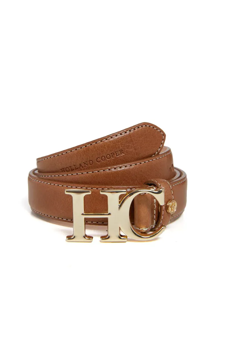 Holland Cooper Atelier Slim Logo Belt Tan Contrast-3