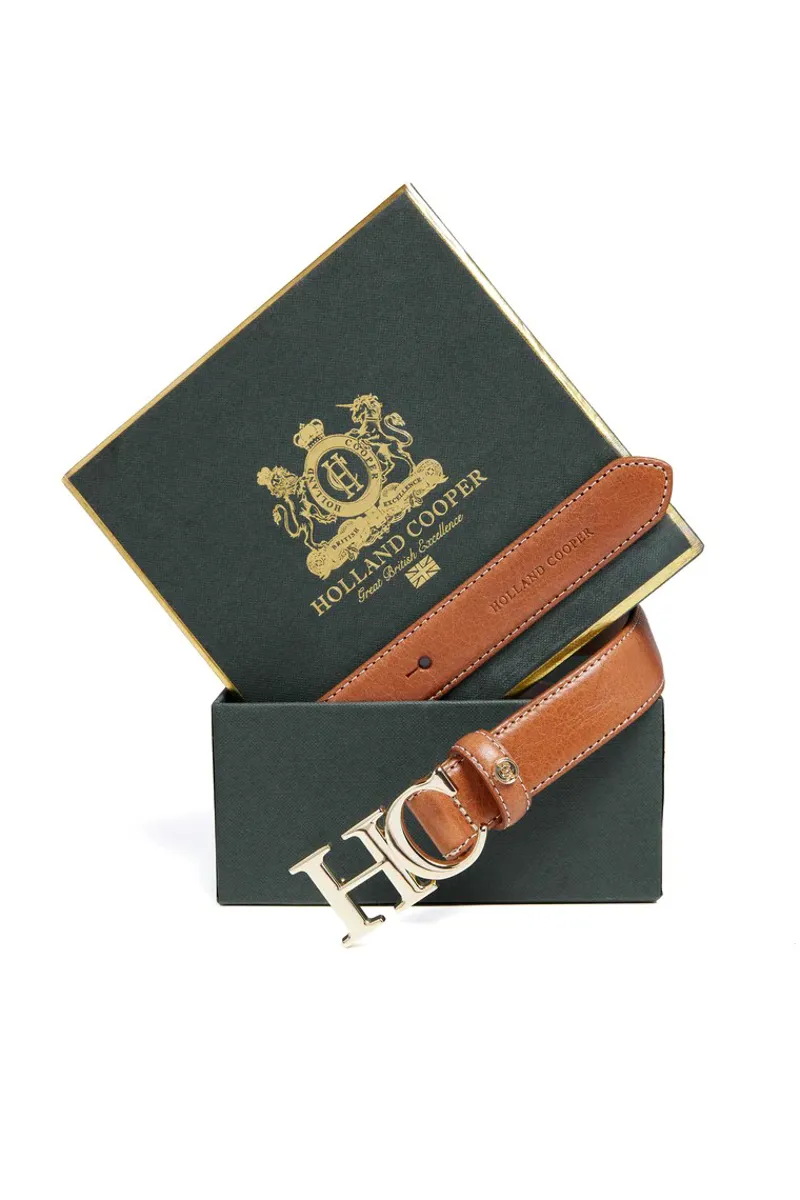 Holland Cooper Atelier Slim Logo Belt Tan Contrast-1