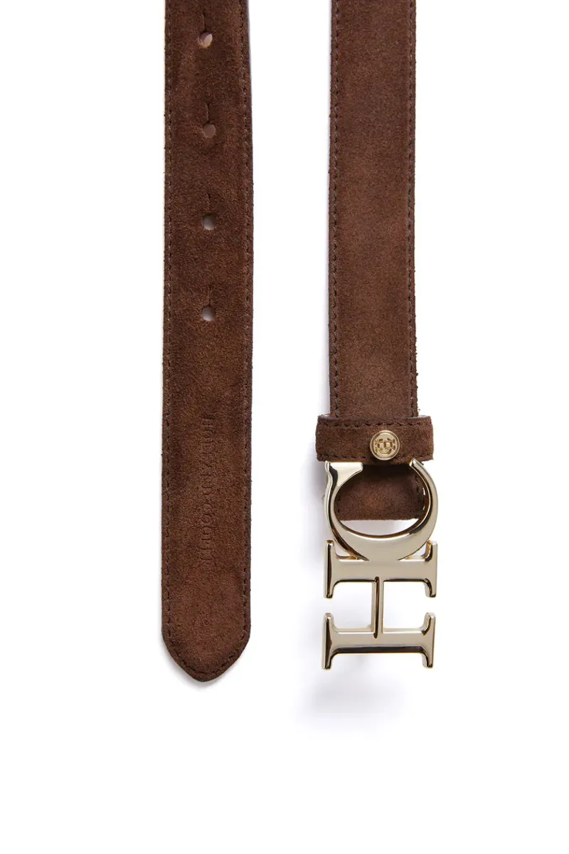 Holland Cooper Atelier Slim Logo Belt Chocolate Suede-4