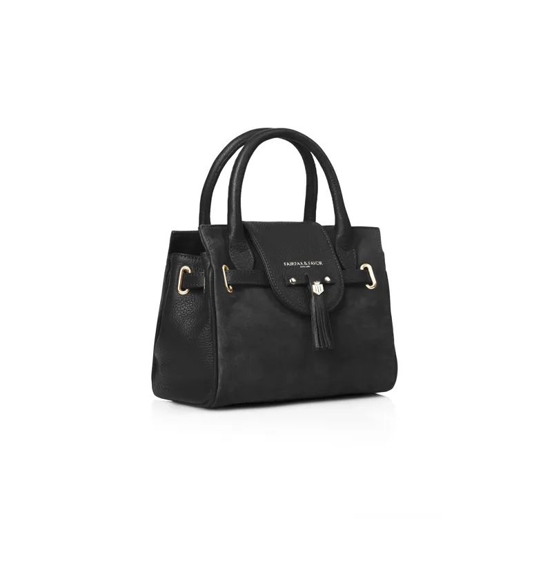 Fairfax and Favor Mini Windsor Handbag Black Suede-2