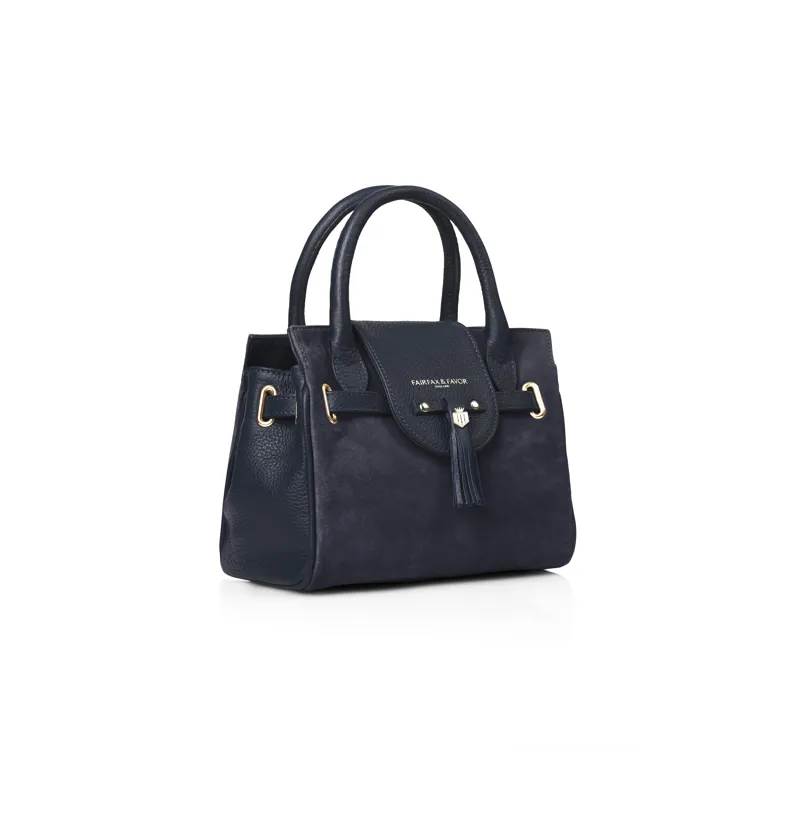 Fairfax and Favor Mini Windsor Handbag Navy Suede-1