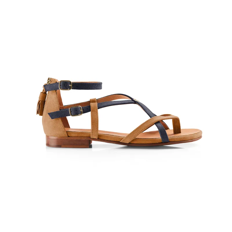Fairfax and Favor Brancaster Sandal Tan Navy Suede-2