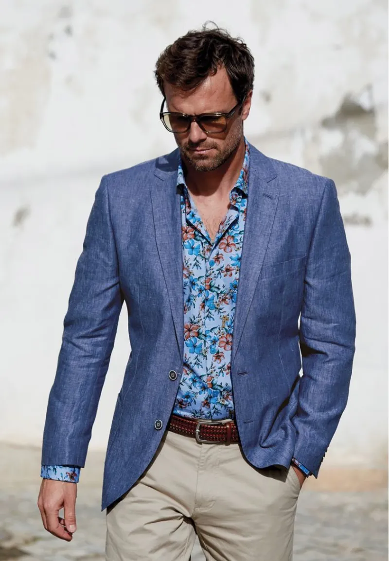 Brook Taverner Tailored Fit Leeds Blue Linen Jacket-4