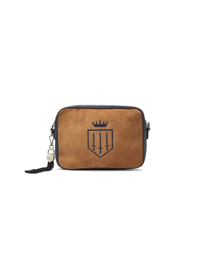 Fairfax and Favor Finsbury Cross Body Bag Tan Navy Suede-4
