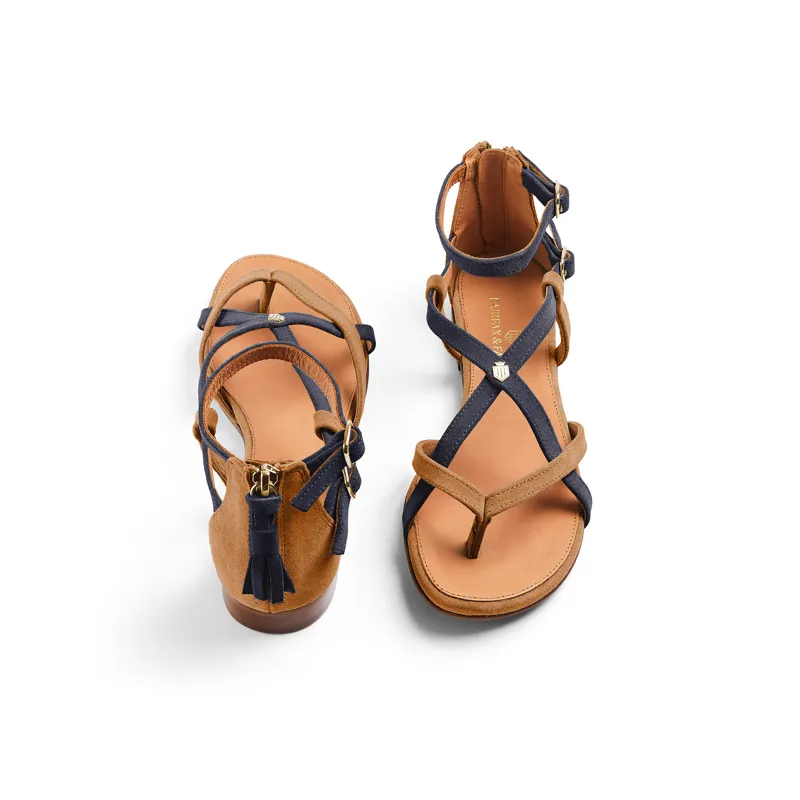 Fairfax and Favor Brancaster Sandal Tan Navy Suede-4