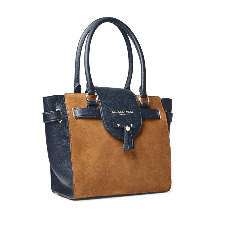 Fairfax and Favor Windsor Tote Tan Navy Suede-5