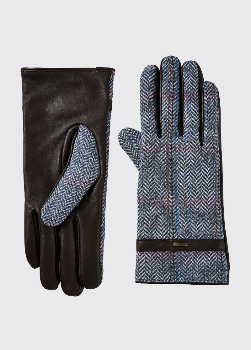 Dubarry Ballycastle Tweed Leather Gloves Denim Haze-1