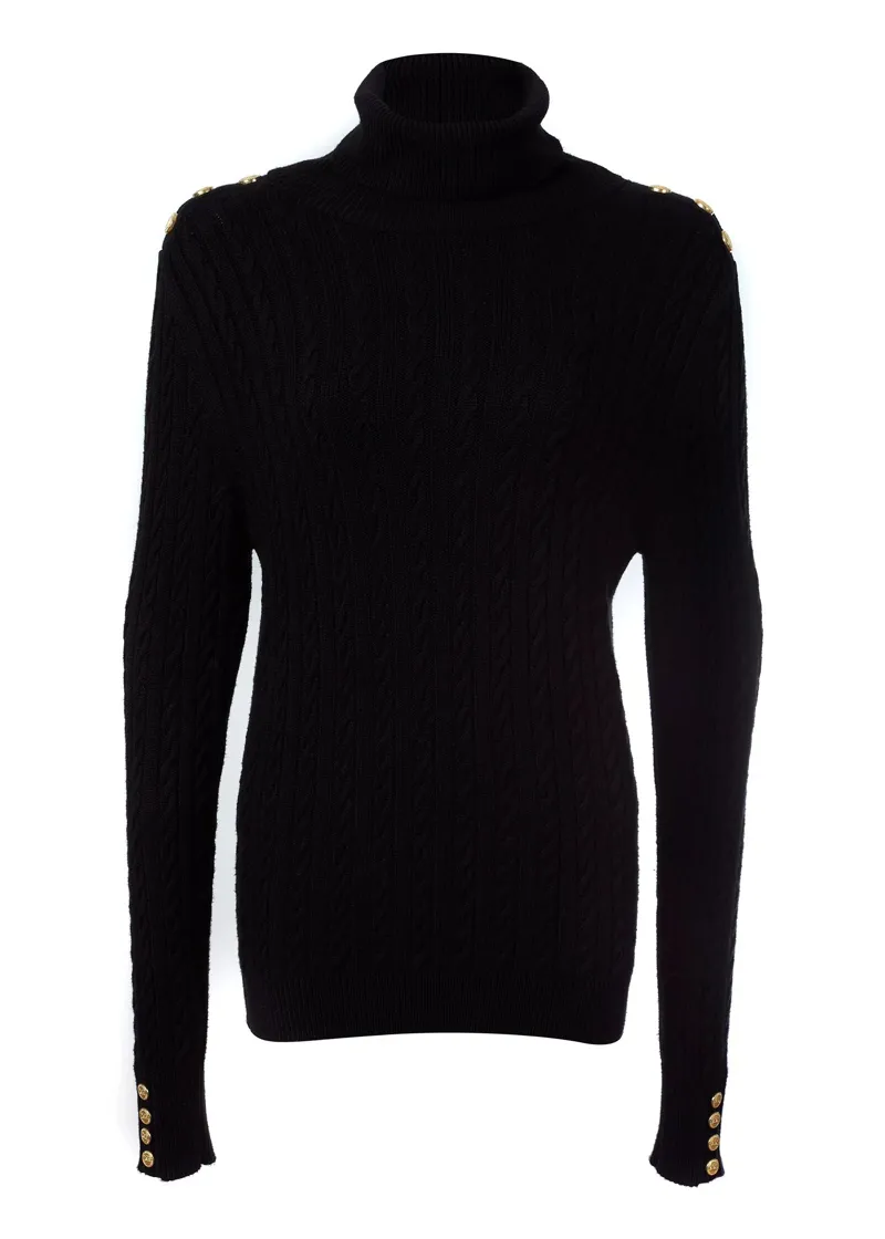 Holland Cooper Seattle Roll Neck Cable Knit Black-5