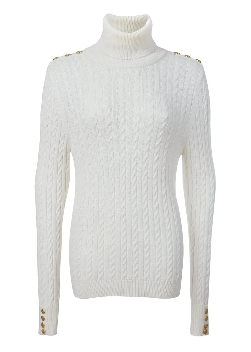 Holland Cooper Seattle Roll Neck Cable Knit Winter White-6