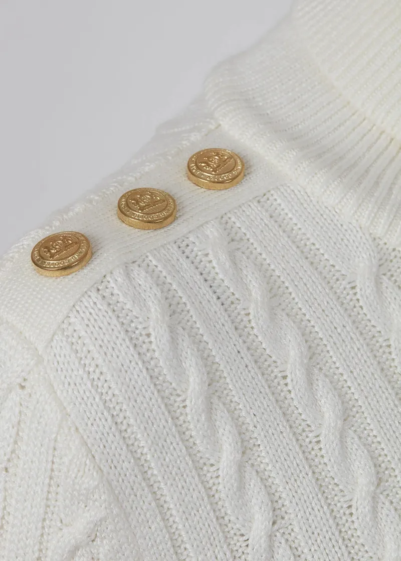 Holland Cooper Seattle Roll Neck Cable Knit Winter White-8