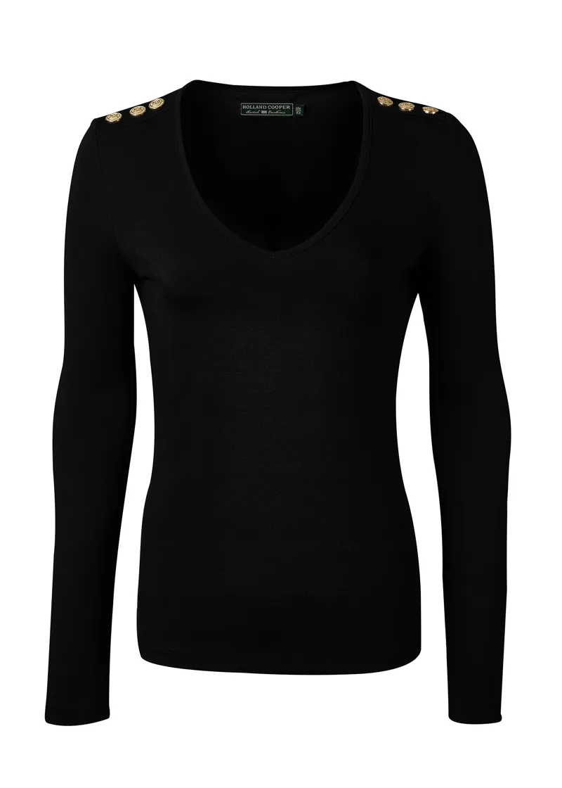 Holland Cooper Long Sleeve V-Neck Tee Black-3