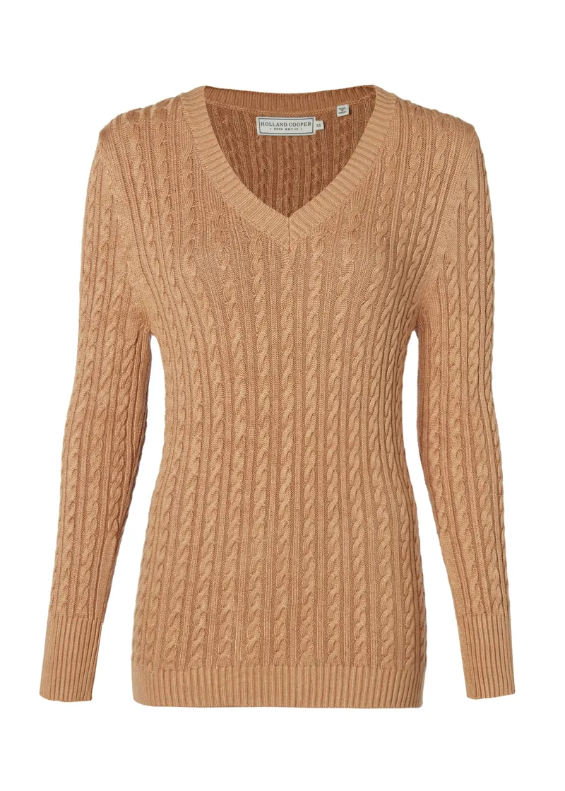 Holland Cooper Seattle V Neck Knit Dark Camel-5