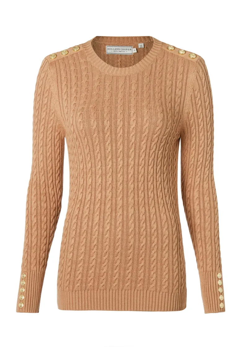 Holland Cooper Seattle Cable Crew Knit Dark Camel Marl-4
