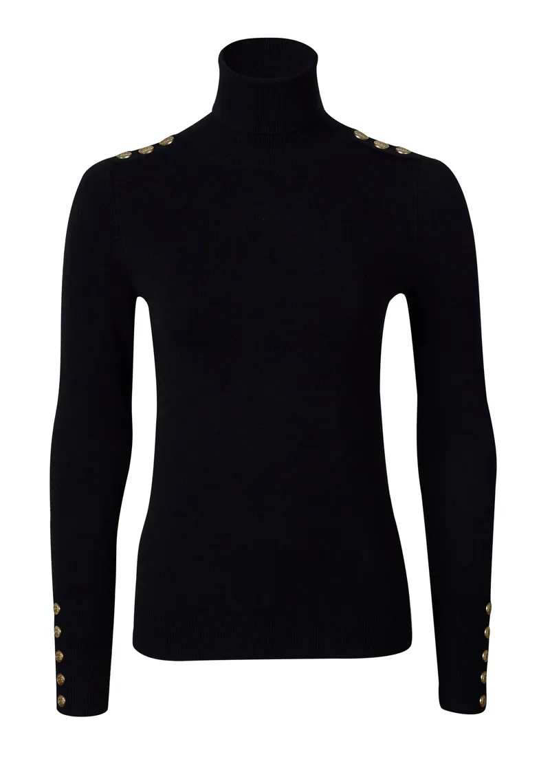 Holland Cooper Buttoned Knit Roll Neck Black-4
