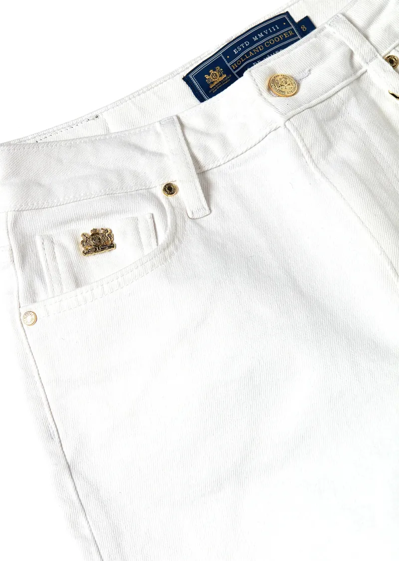 Holland Cooper High Rise Denim Shorts Optic White-5