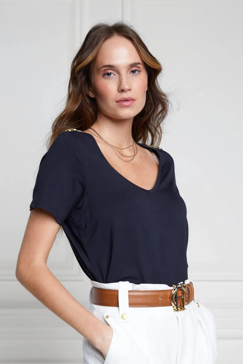 Holland Cooper Relax Fit V-Neck Tee Navy-3
