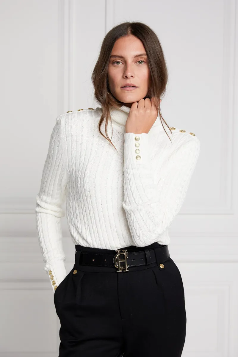 Holland Cooper Seattle Roll Neck Cable Knit Winter White-3