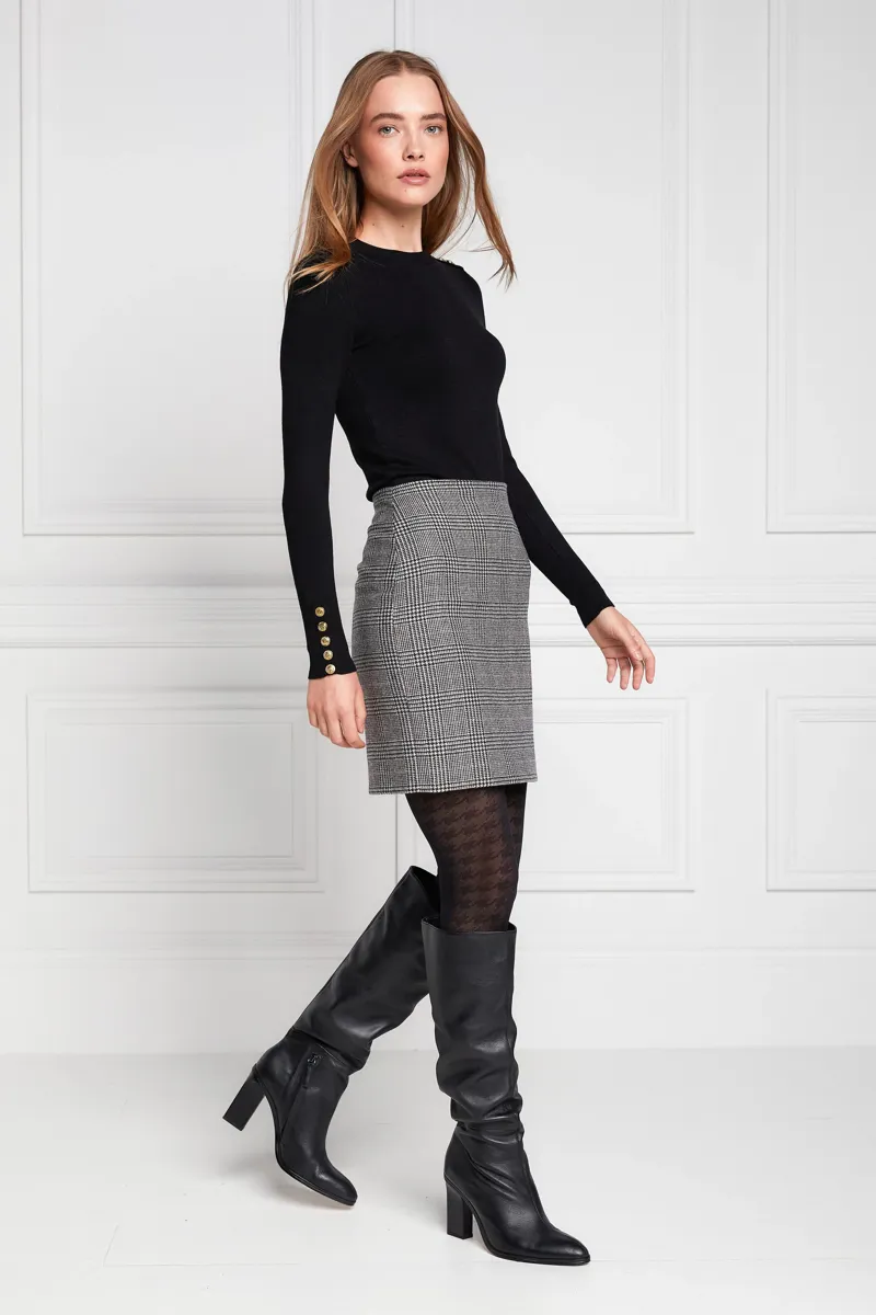 Holland Cooper Buttoned Knit Crew Neck Black-1