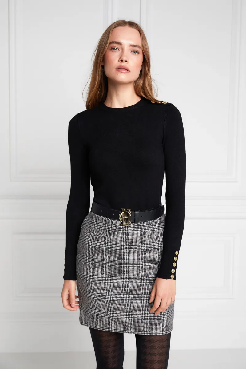 Holland Cooper Buttoned Knit Crew Neck Black-4