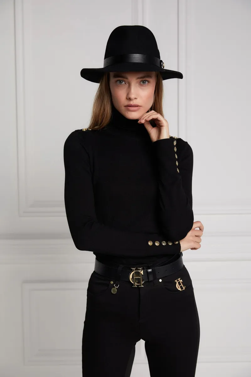 Holland Cooper Buttoned Knit Roll Neck Black-3