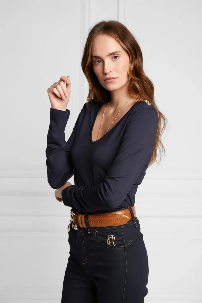 Holland Cooper Long Sleeve Vee Neck Tee Ink Navy-1