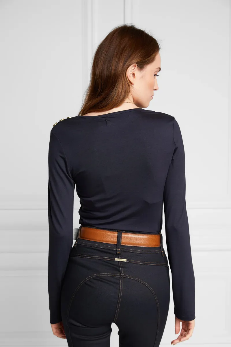 Holland Cooper Long Sleeve Vee Neck Tee Ink Navy-2