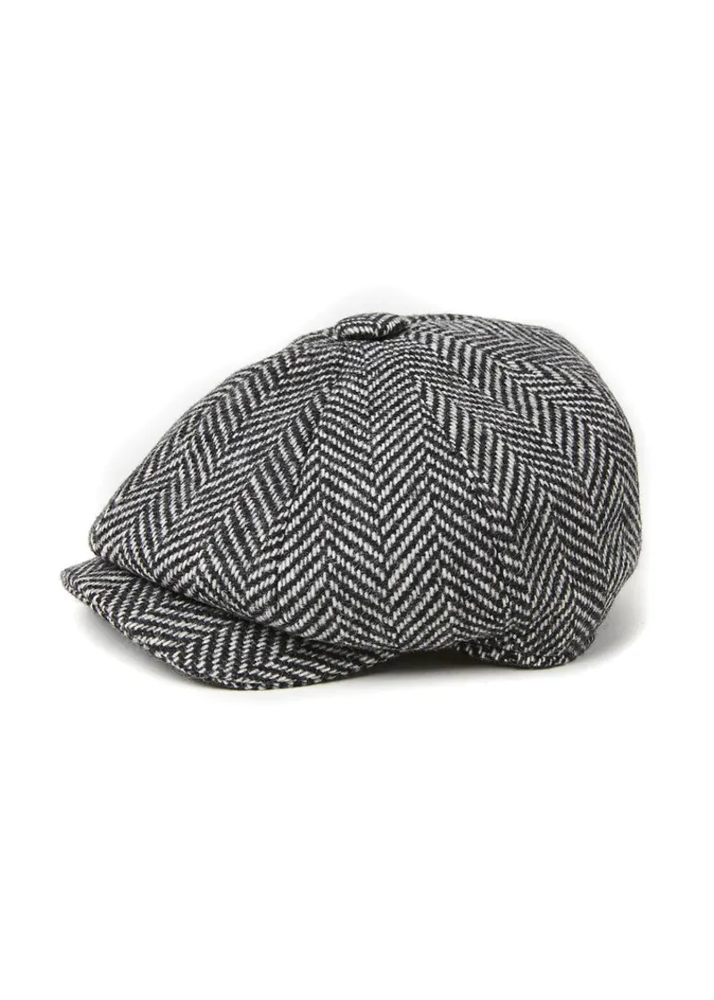 Holland Cooper Baker Boy Cap Wide Tooth Black Herringbone-1