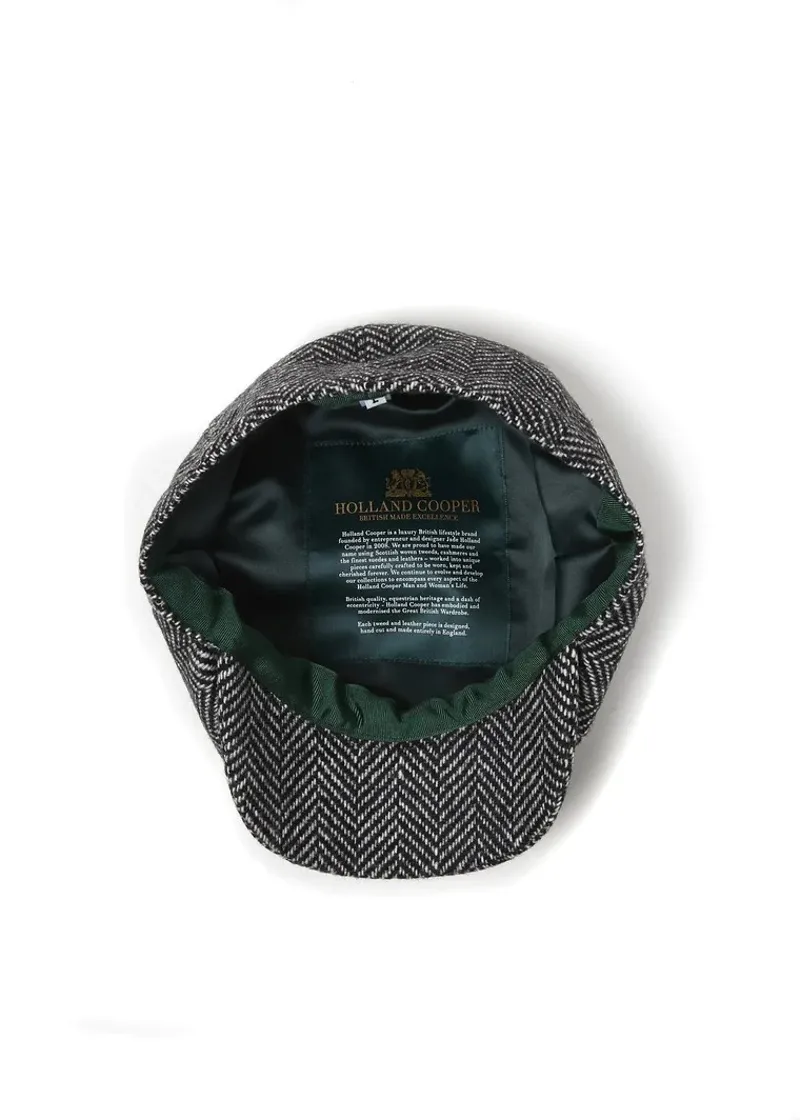 Holland Cooper Baker Boy Cap Wide Tooth Black Herringbone-3